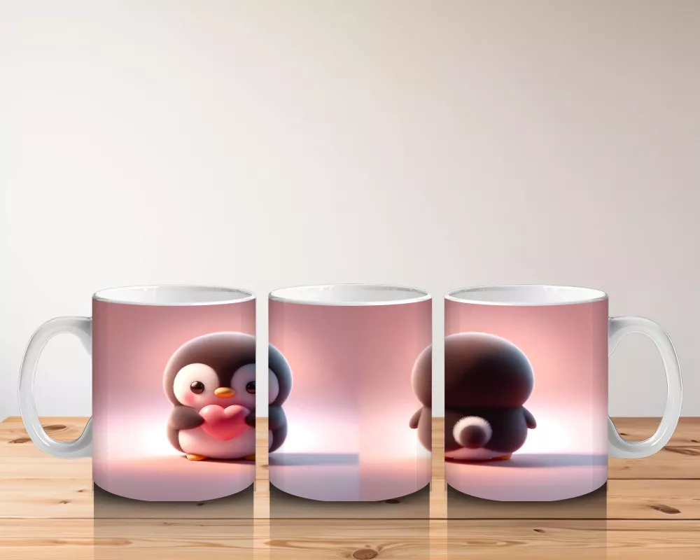 Sevimli Penguen Maskotlar Ön ve Arka Görünüm – Baskılı Kahve Kupası - 5