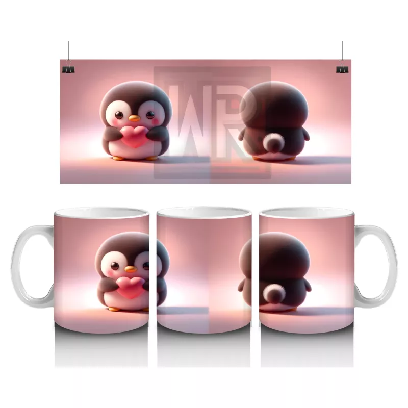 Sevimli Penguen Maskotlar Ön ve Arka Görünüm – Baskılı Kahve Kupası