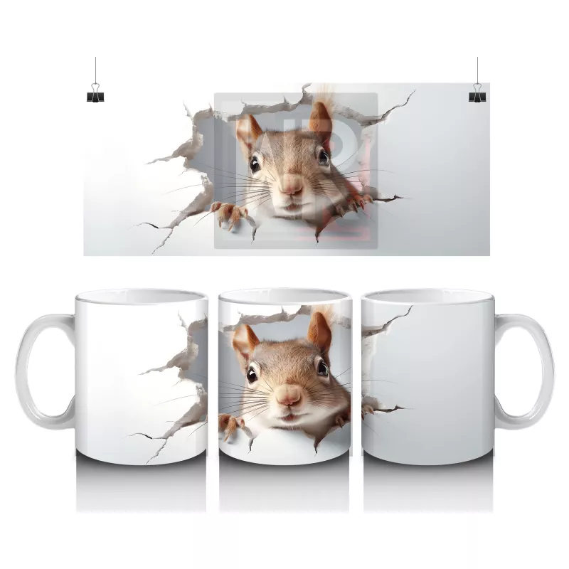 Sevimli Sincap Figürü Duvar Desenli – Baskılı Kupa