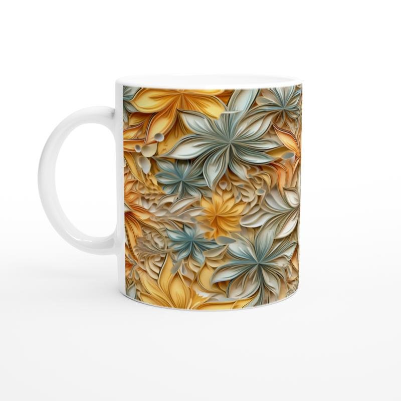 Sıcak Tonlarda Hareketli Çiçek Desenli Kupa Bardak