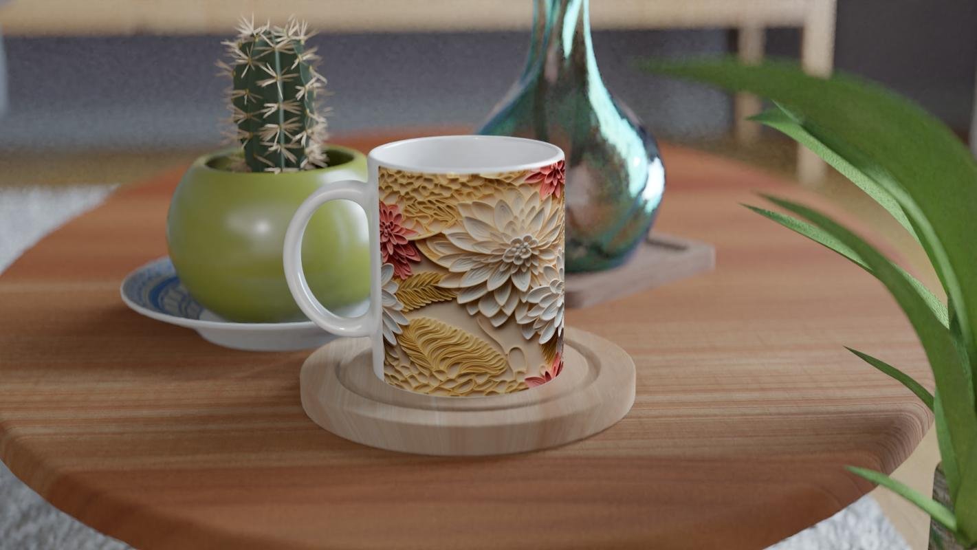 Sıcak Tonlu Katmanlı Çiçekli Kupa Bardak - 4