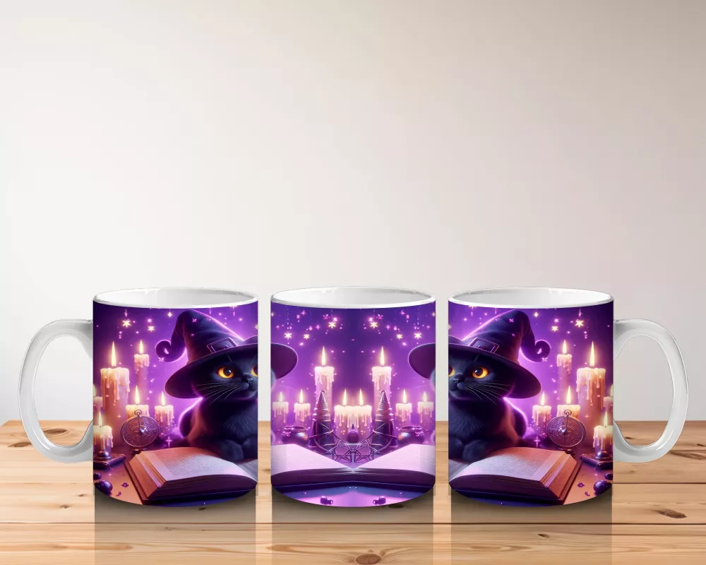 Sihirli Eller ve Parlayan Büyü Halkalarıyla Cadı Temalı Cadılar Bayramı Baskılı Kupa Bardak - 5