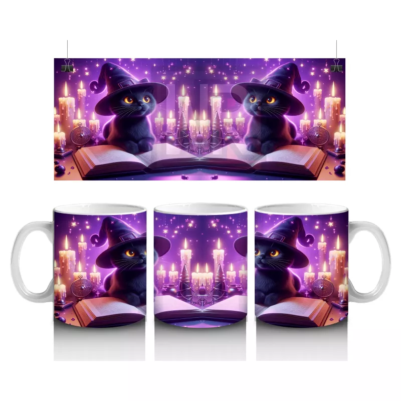 Sihirli Eller ve Parlayan Büyü Halkalarıyla Cadı Temalı Cadılar Bayramı Baskılı Kupa Bardak