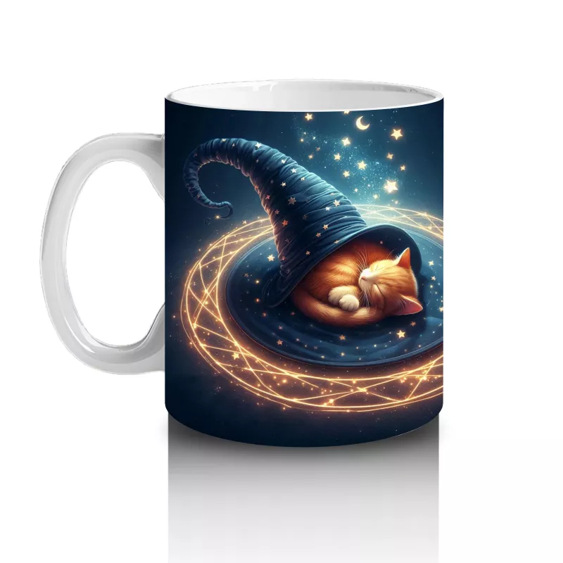 Sihirli Şapkalı Kedi Figürlü Işıltılı Halloween Baskılı Kupa - 2