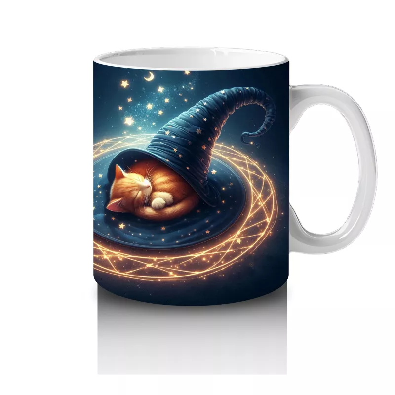 Sihirli Şapkalı Kedi Figürlü Işıltılı Halloween Baskılı Kupa - 4