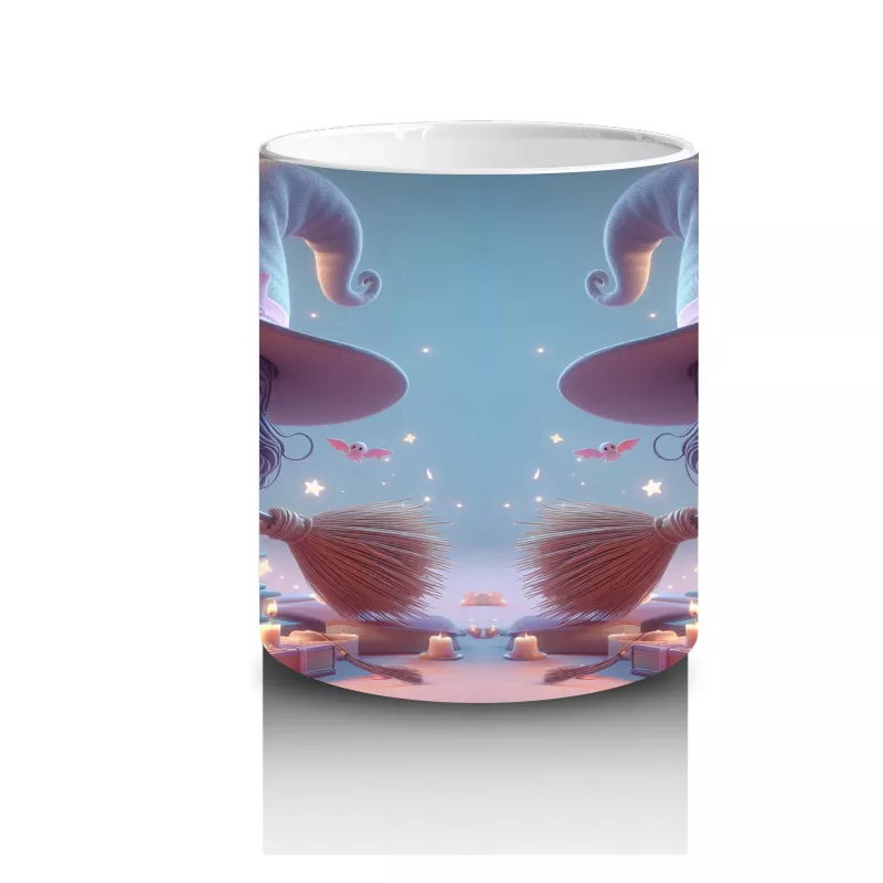 Sihirli Süpürgeli Tavşan Figürlü Sevimli Cadılar Bayramı Baskılı Kupa Bardak - 3