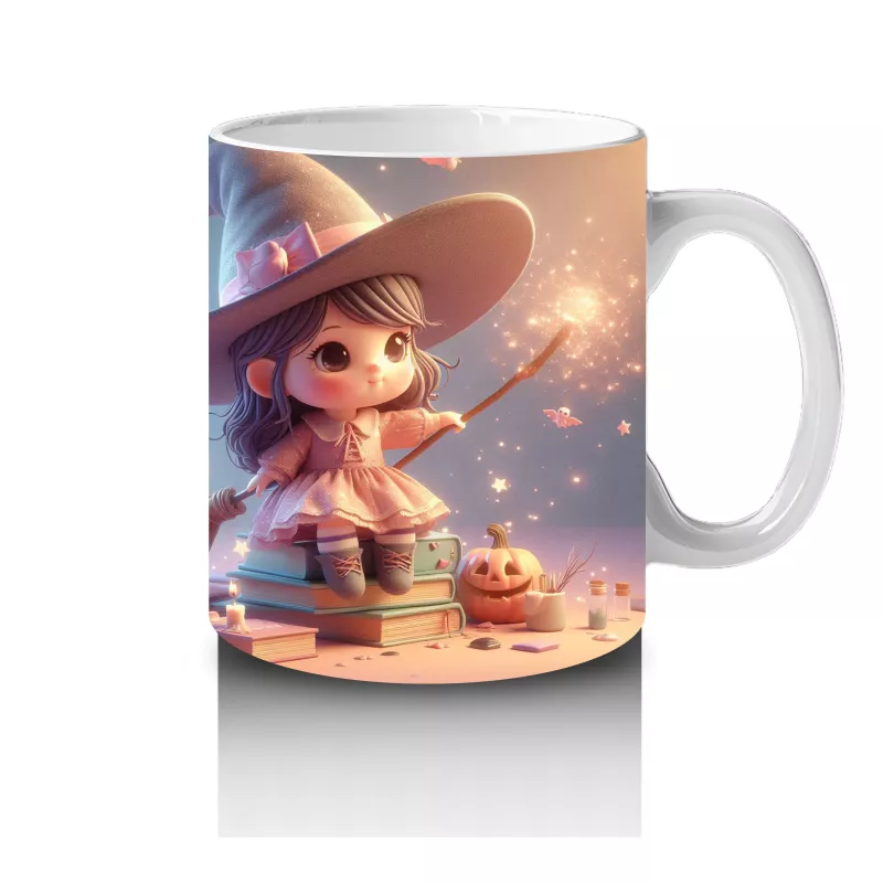 Sihirli Süpürgeli Tavşan Figürlü Sevimli Cadılar Bayramı Baskılı Kupa Bardak - 4