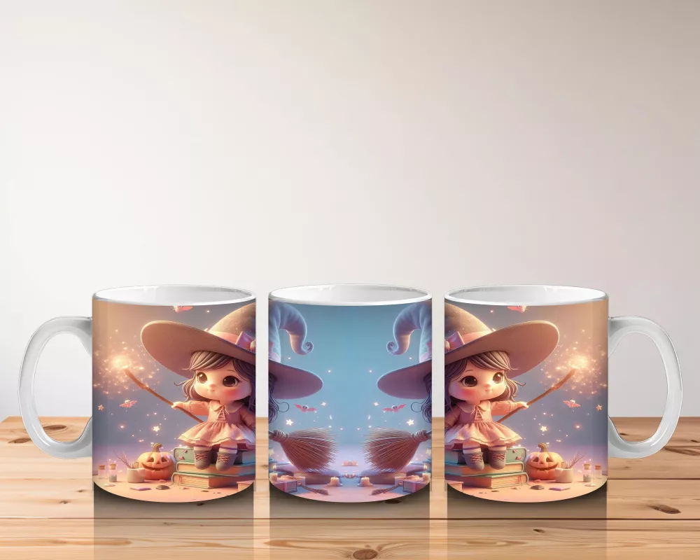 Sihirli Süpürgeli Tavşan Figürlü Sevimli Cadılar Bayramı Baskılı Kupa Bardak - 5