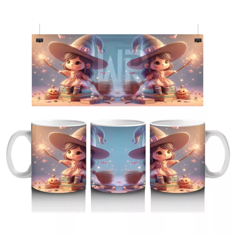 Sihirli Süpürgeli Tavşan Figürlü Sevimli Cadılar Bayramı Baskılı Kupa Bardak