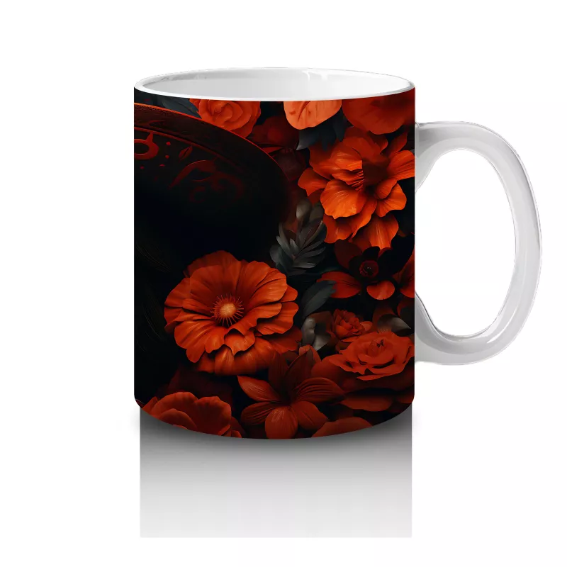 Simsiyah Şapka ve Kırmızı Gül Bahçesi – Hediyelik Kahve Kupası - 4