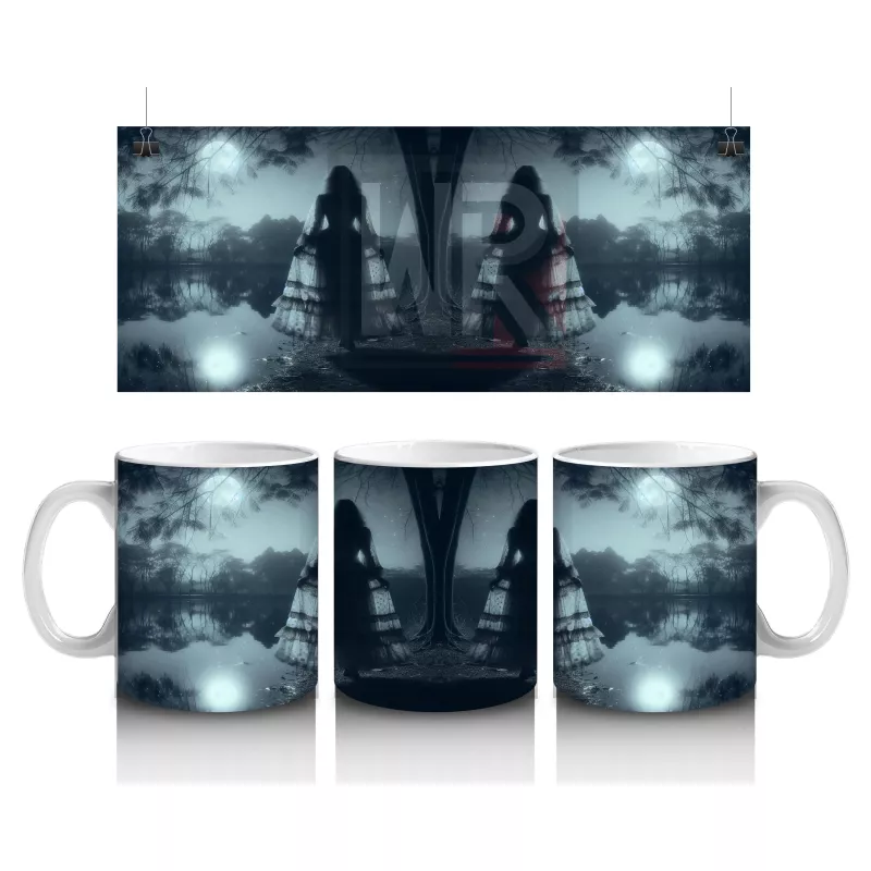 Sisli Gece ve Gotik Kule Silüetli Korku Temalı Cadılar Bayramı Baskılı Kupa
