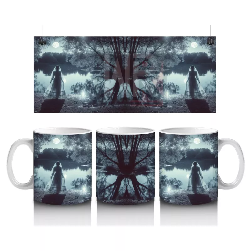 Sisli Mezarlıkta Kara Pelerinli Silüet Figürlü Gotik Cadılar Bayramı Baskılı Kupa Bardak