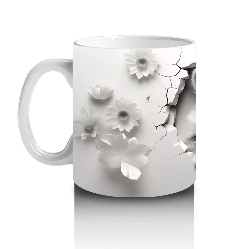 Siyah Beyaz Rakun Figürü Çatlak Duvar Temasıyla - Baskılı kahve kupası - 2