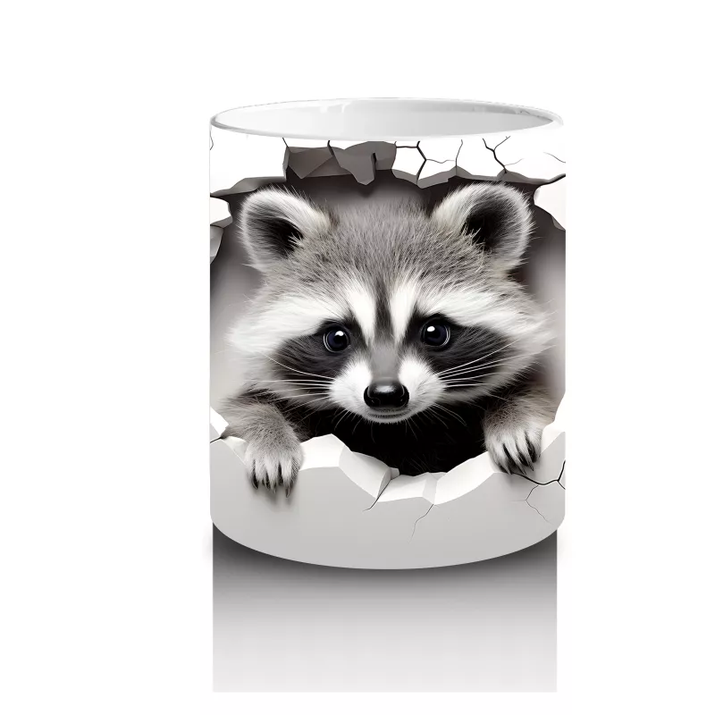 Siyah Beyaz Rakun Figürü Çatlak Duvar Temasıyla - Baskılı kahve kupası - 3