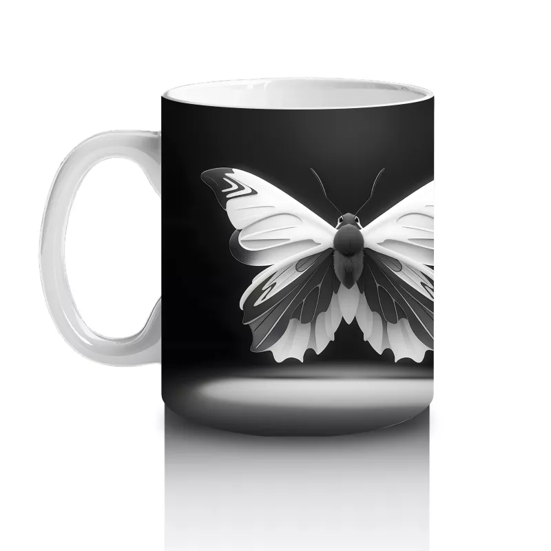 Siyah Beyaz Zarif Kelebek İkilisi – Baskılı Kahve Kupası - 2