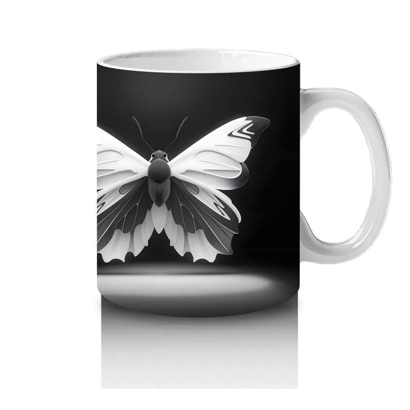 Siyah Beyaz Zarif Kelebek İkilisi – Baskılı Kahve Kupası - 4