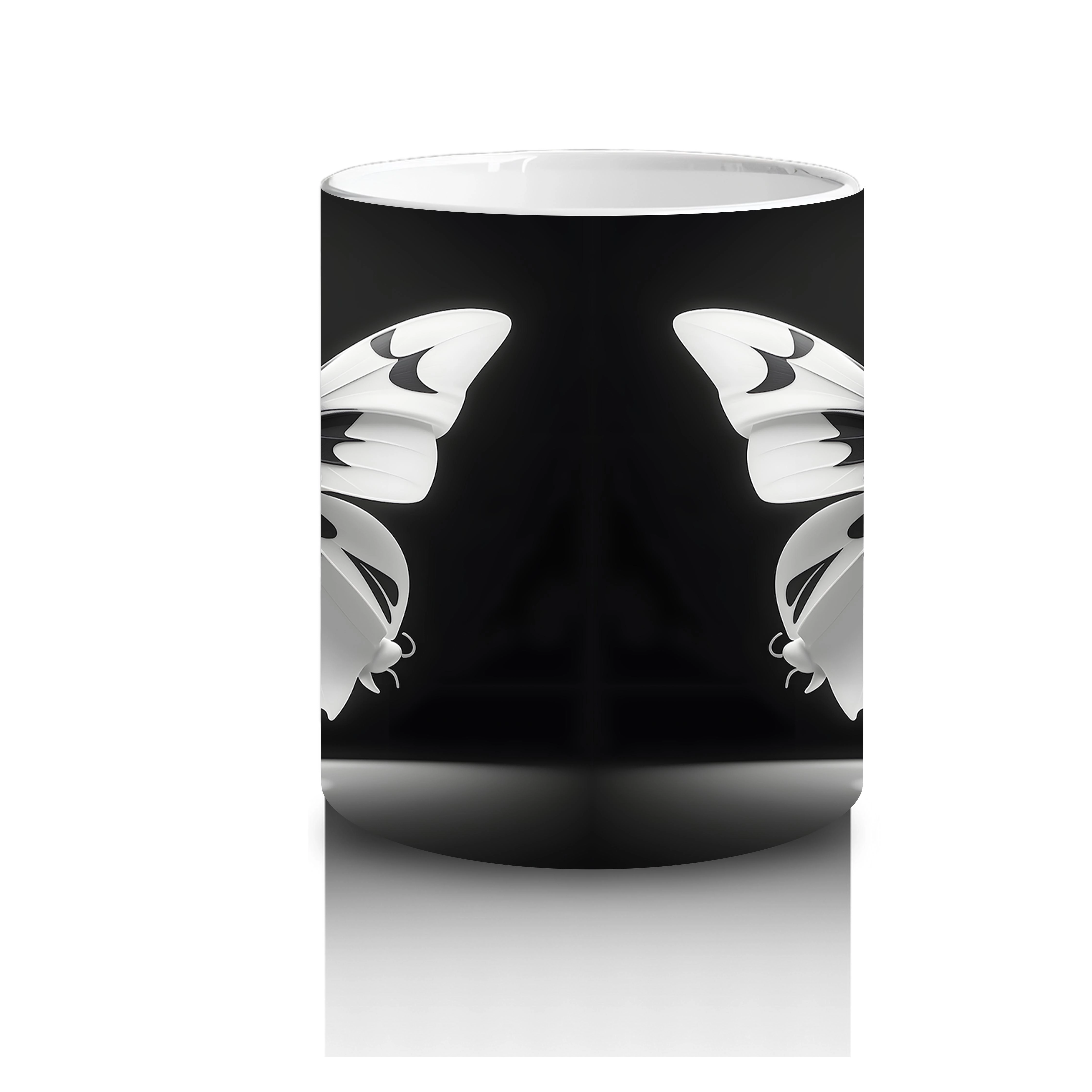 Siyah Zemin Üzerinde Beyaz Kelebekler – Baskılı Kupa - 3