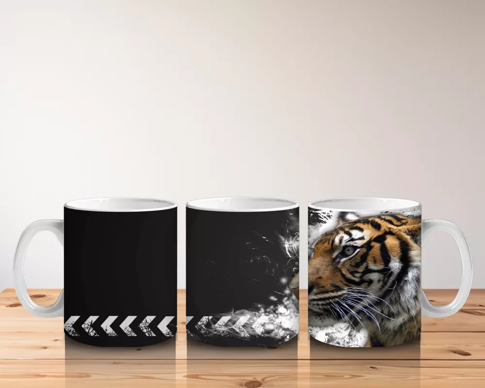 Siyah Zemin Üzerinde Kaplan Portresi – Baskılı Kahve Kupası - 5