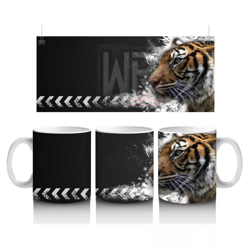 Siyah Zemin Üzerinde Kaplan Portresi – Baskılı Kahve Kupası