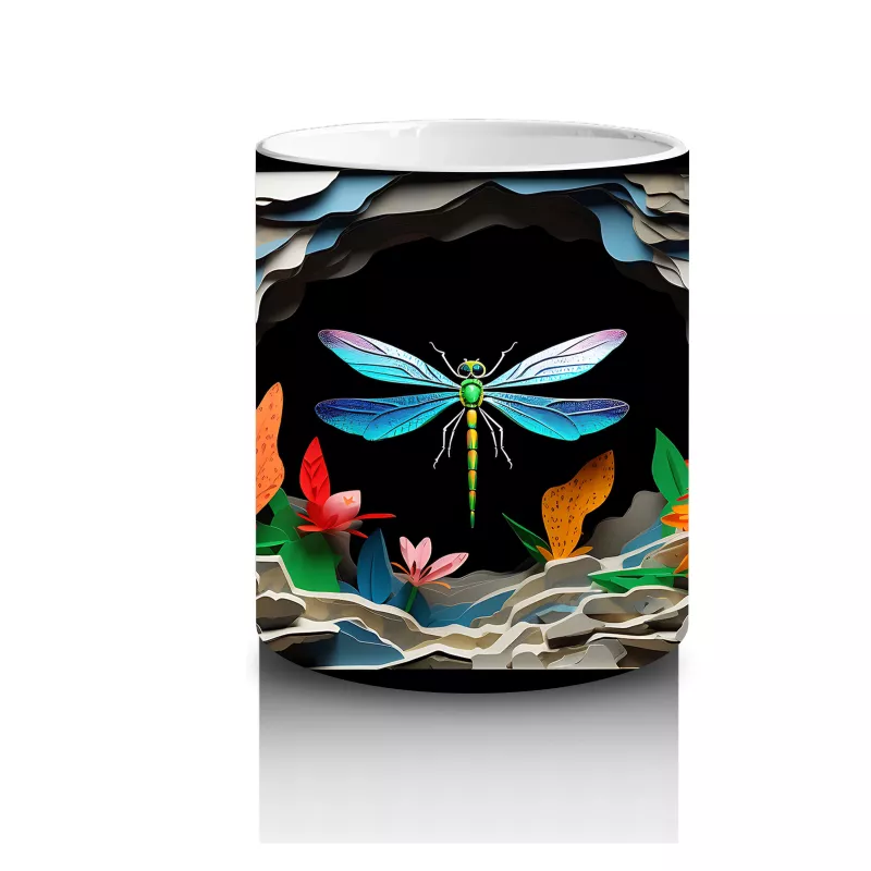 Siyah Zemin Üzerinde Parlayan Yusufçuk – Baskılı Kahve Kupası - 3