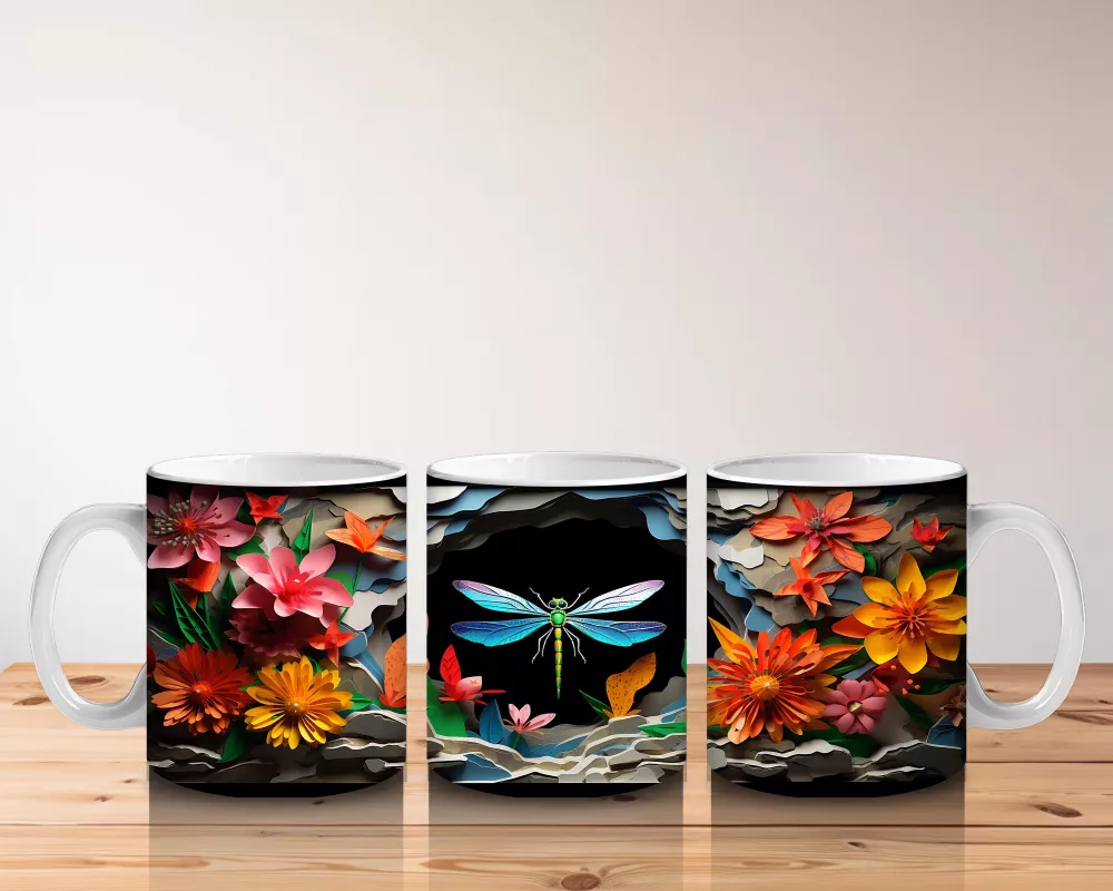 Siyah Zemin Üzerinde Parlayan Yusufçuk – Baskılı Kahve Kupası - 5