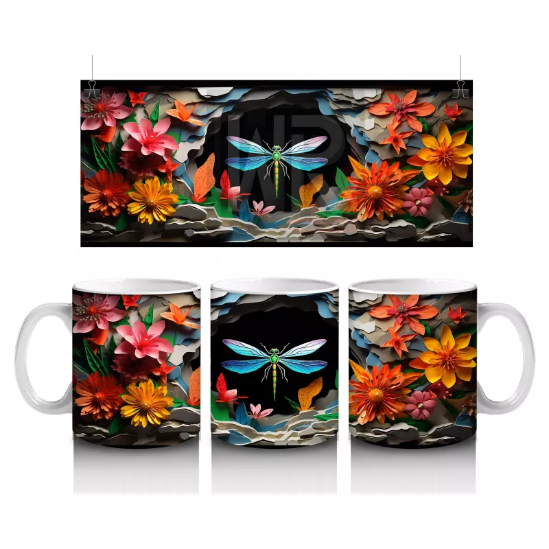 Siyah Zemin Üzerinde Parlayan Yusufçuk – Baskılı Kahve Kupası