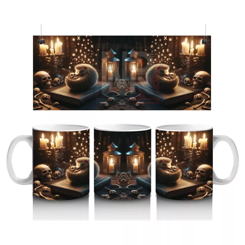 Şömine Başında Kitap Okuyan Cadı Figürlü Sıcak Cadılar Bayramı Baskılı Kupa Bardak