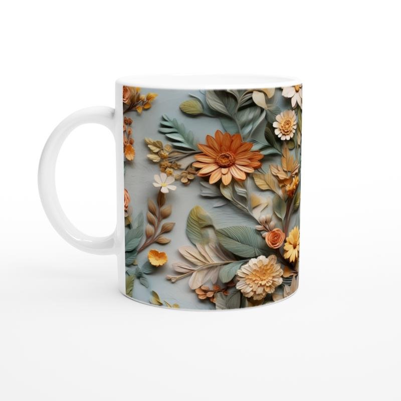 Sonbahar Bahçesi Rölyef Çiçekli Kupa Bardak