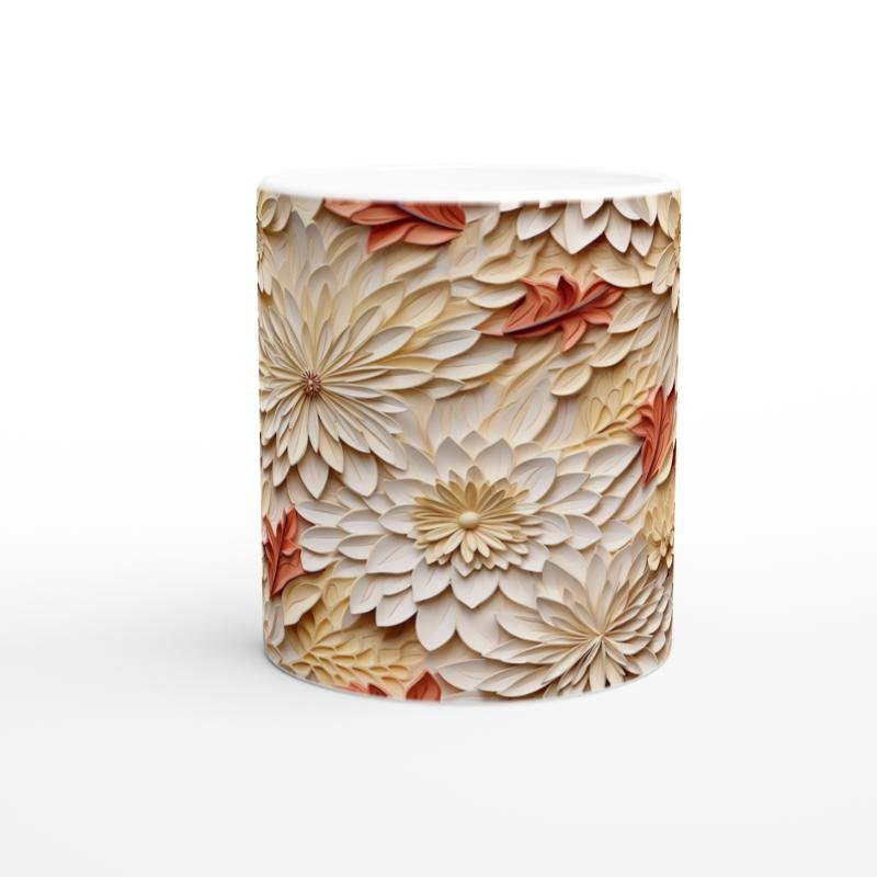 Sonbahar Dokulu Çiçek Kolajlı Kupa Bardak - 2