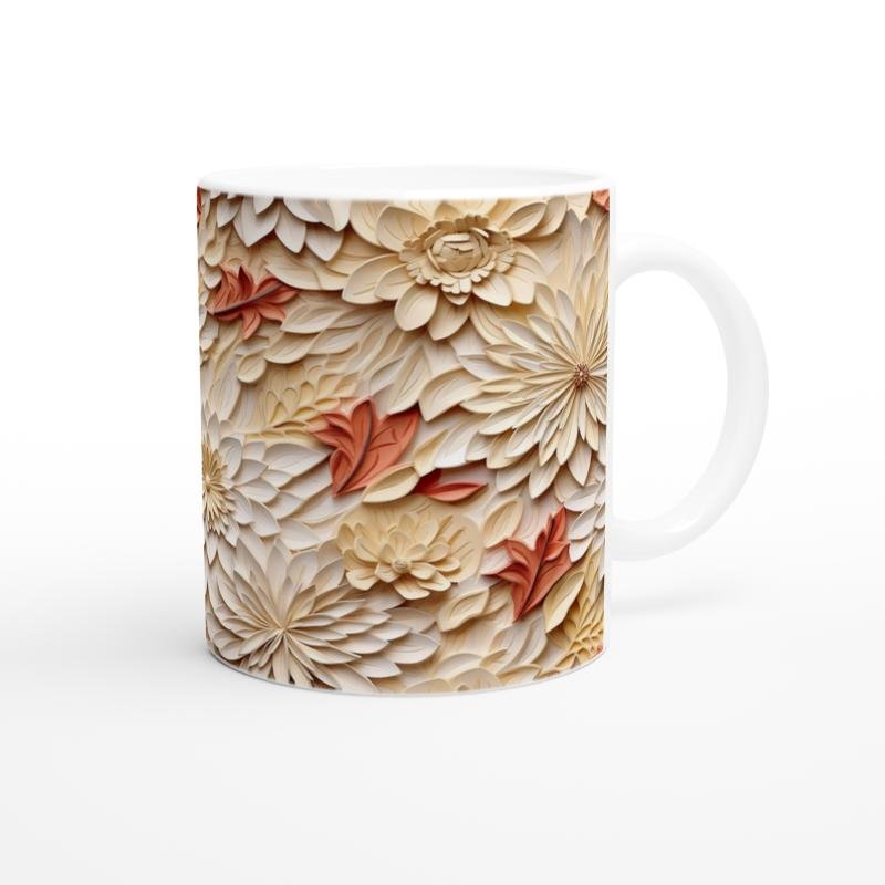 Sonbahar Dokulu Çiçek Kolajlı Kupa Bardak - 3