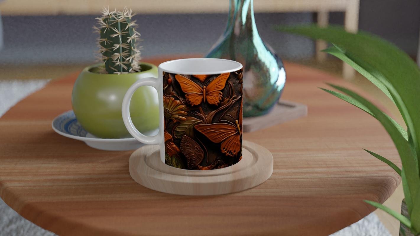 Sonbahar Renklerinde Kelebekler Temalı Baskılı Kupa Bardak - 4