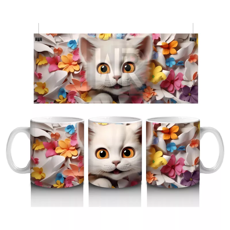 Sonbahar Tonlarında Renkli Gözlü Kedi – Baskılı Kahve Kupası