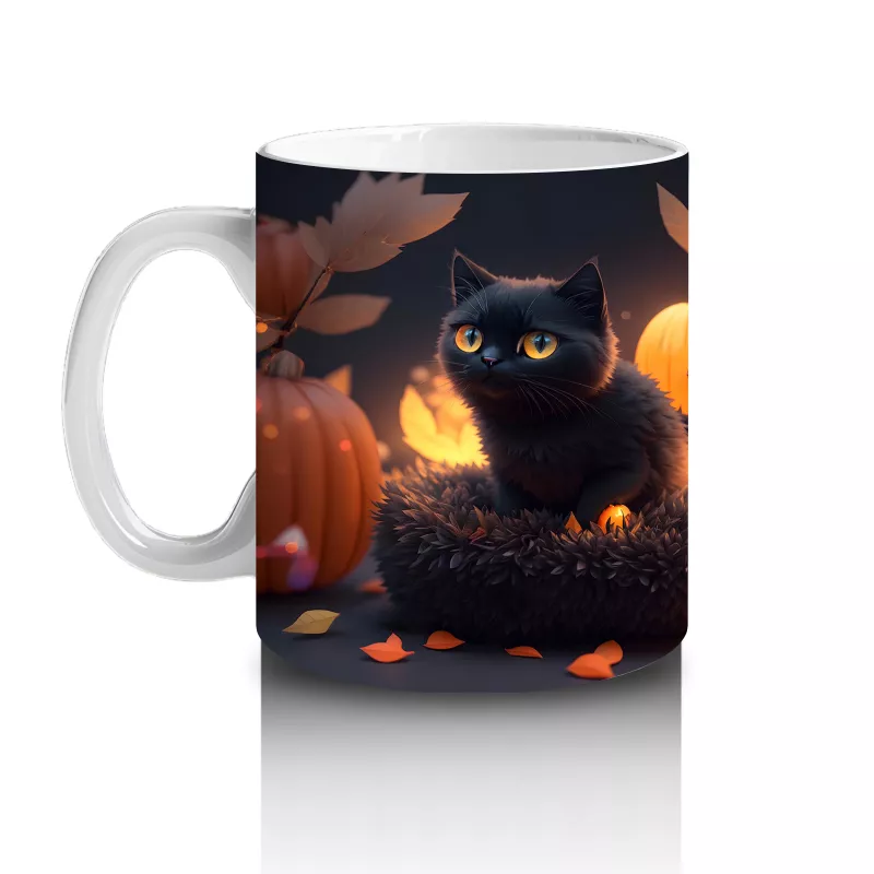 Sonbahar Yaprakları Arasında Gizlenen Siyah Kediler – Baskılı Kahve Kupası - 2