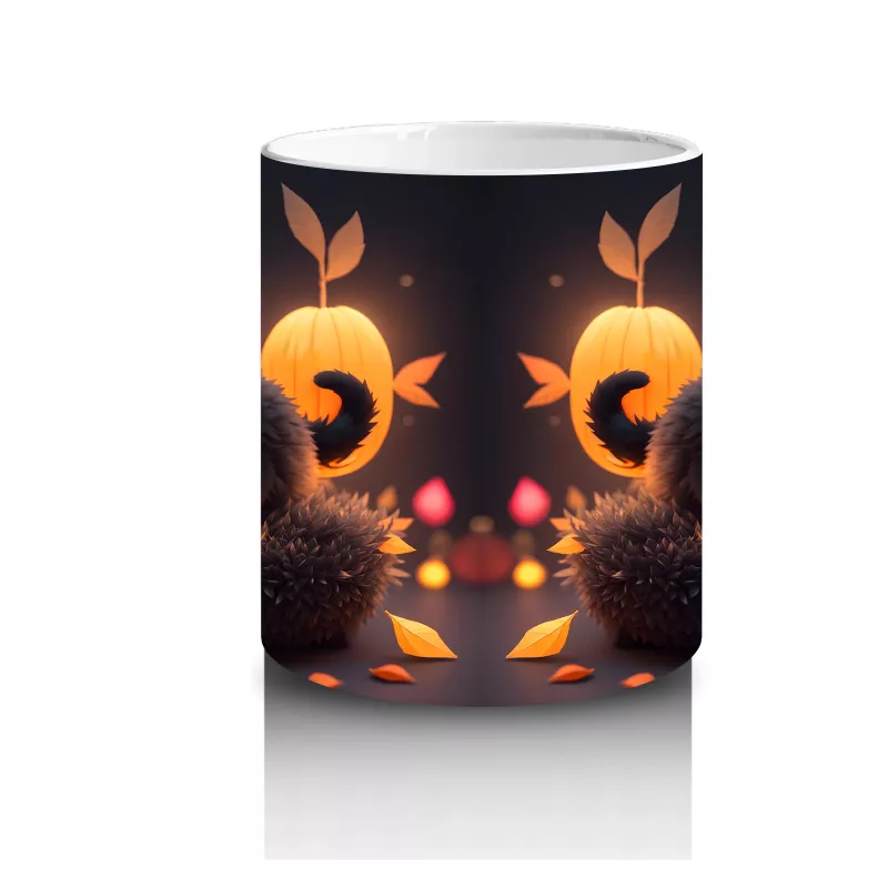 Sonbahar Yaprakları Arasında Gizlenen Siyah Kediler – Baskılı Kahve Kupası - 3