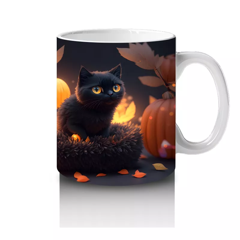 Sonbahar Yaprakları Arasında Gizlenen Siyah Kediler – Baskılı Kahve Kupası - 4