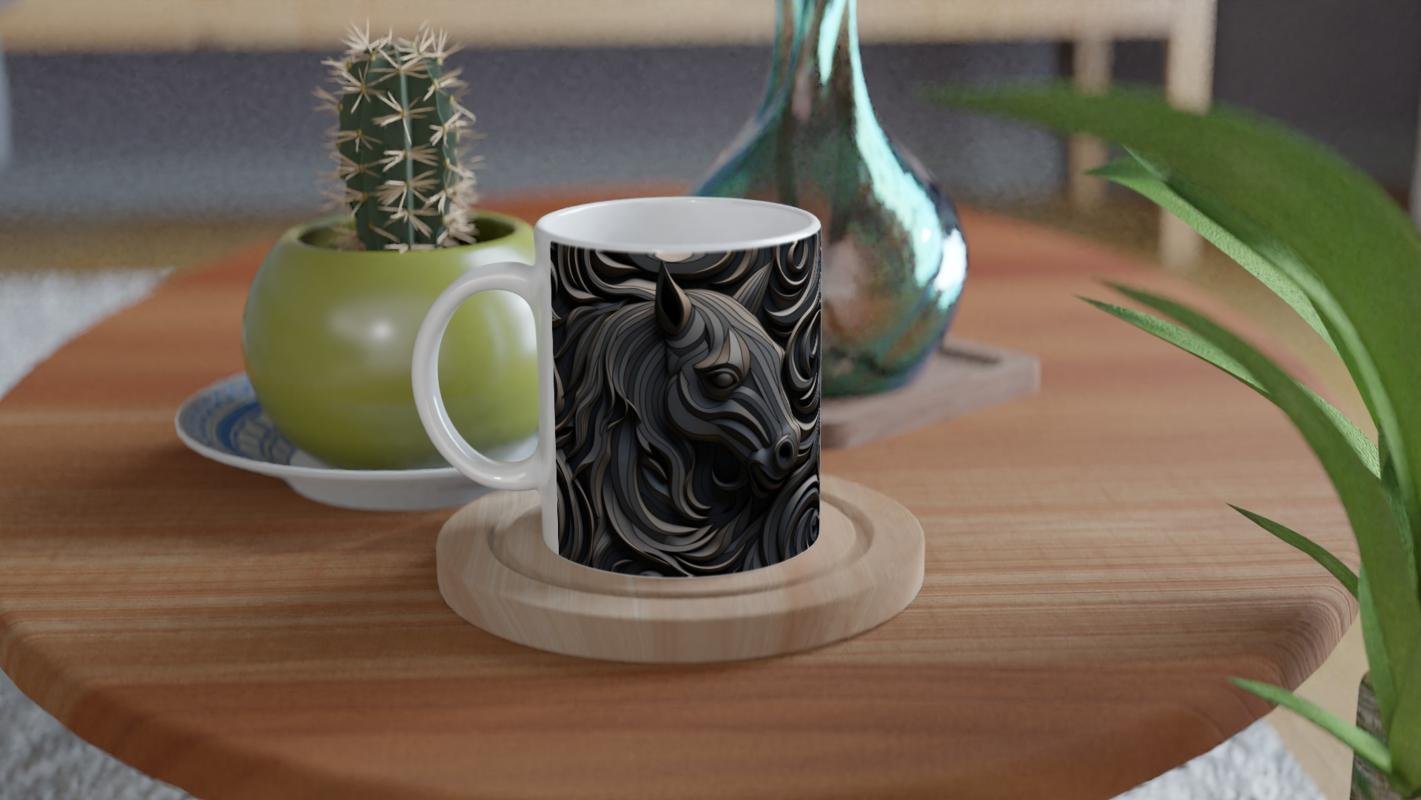 Soyut Desenli Modern At Figürlü Kupa Bardak - 4