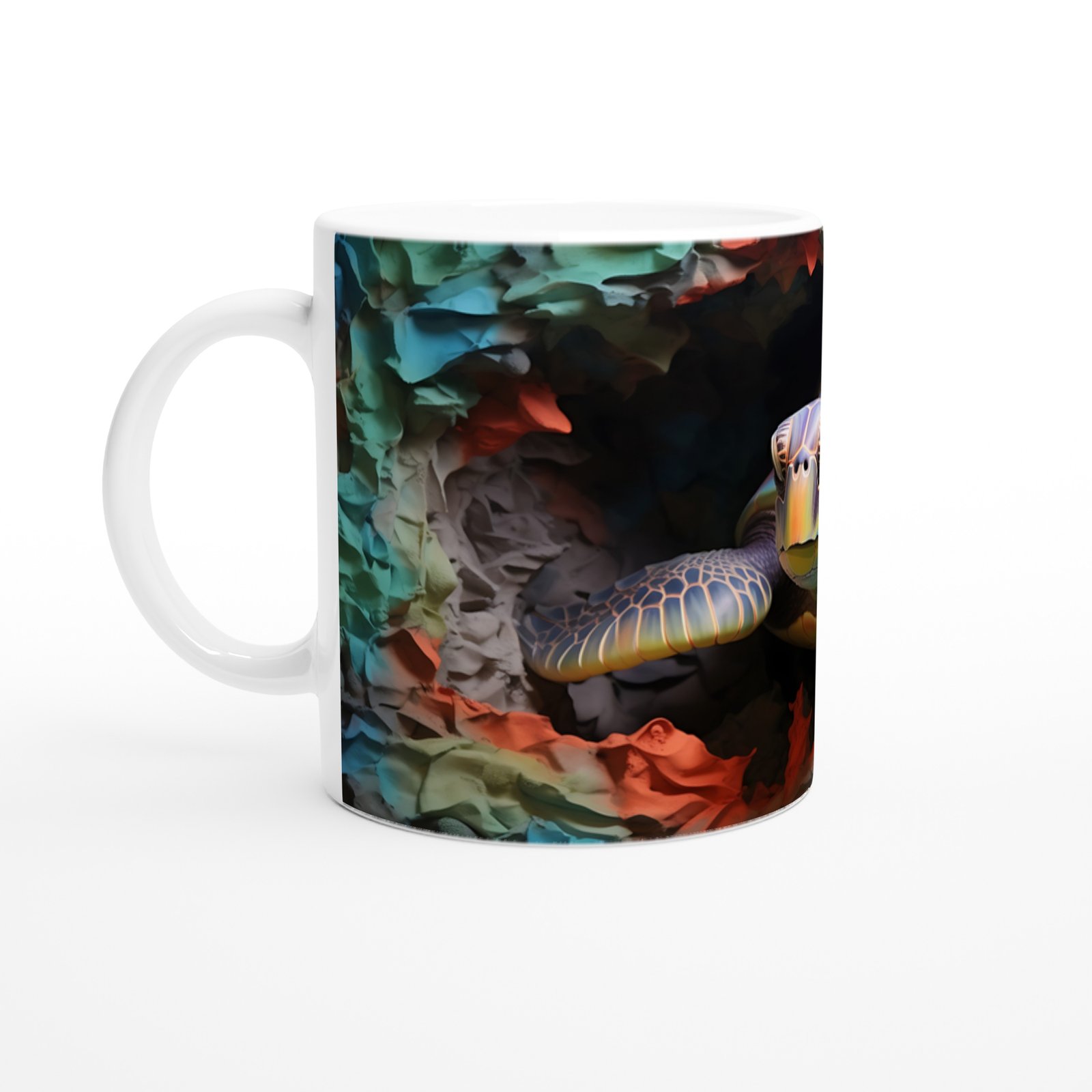 Soyut Renk Dalgaları Arasında Deniz Kaplumbağası Kupa Bardak - 2