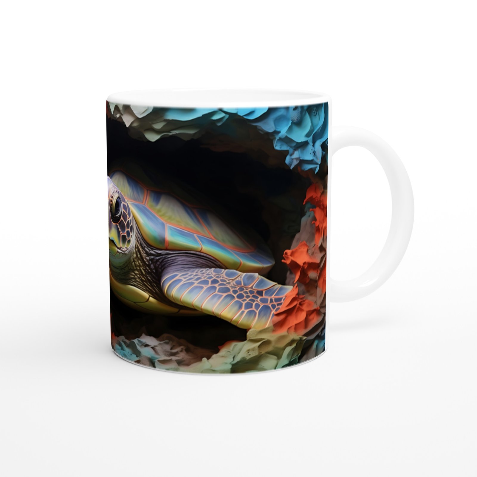 Soyut Renk Dalgaları Arasında Deniz Kaplumbağası Kupa Bardak - 3