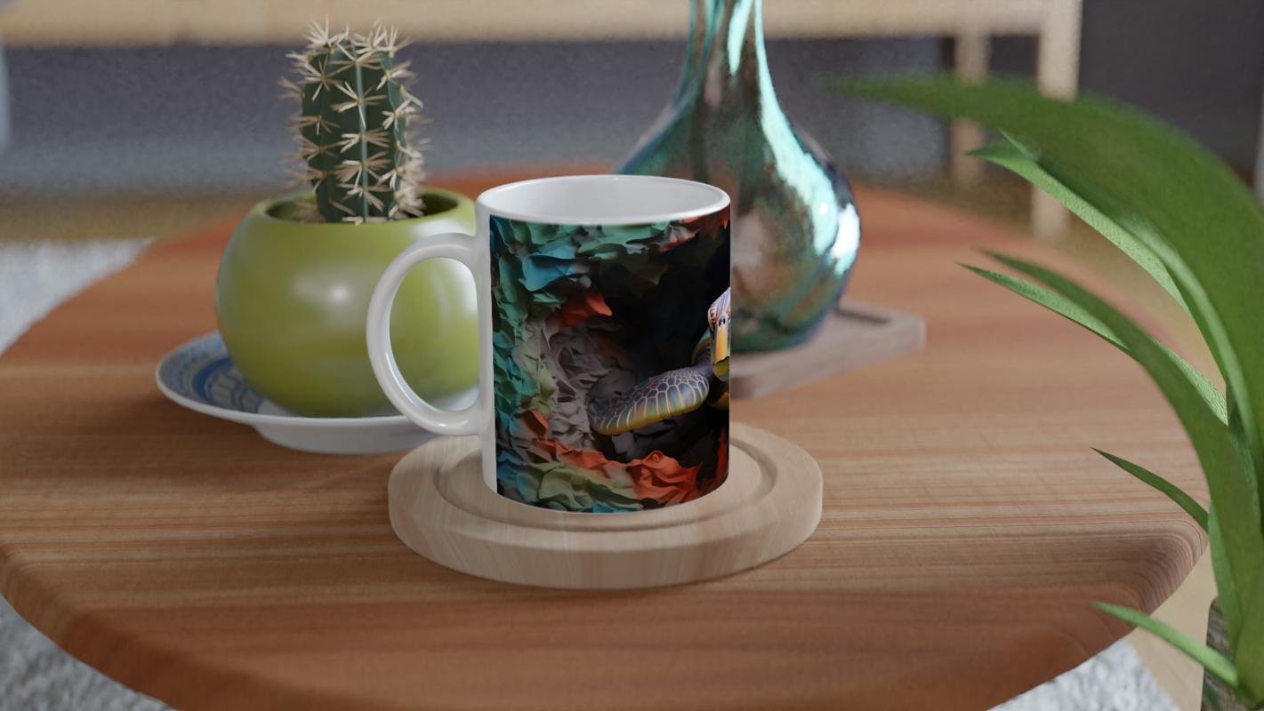 Soyut Renk Dalgaları Arasında Deniz Kaplumbağası Kupa Bardak - 4