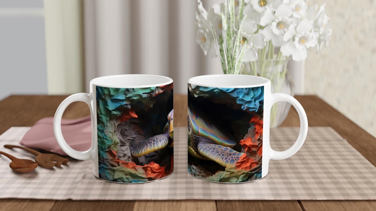 Soyut Renk Dalgaları Arasında Deniz Kaplumbağası Kupa Bardak - 5