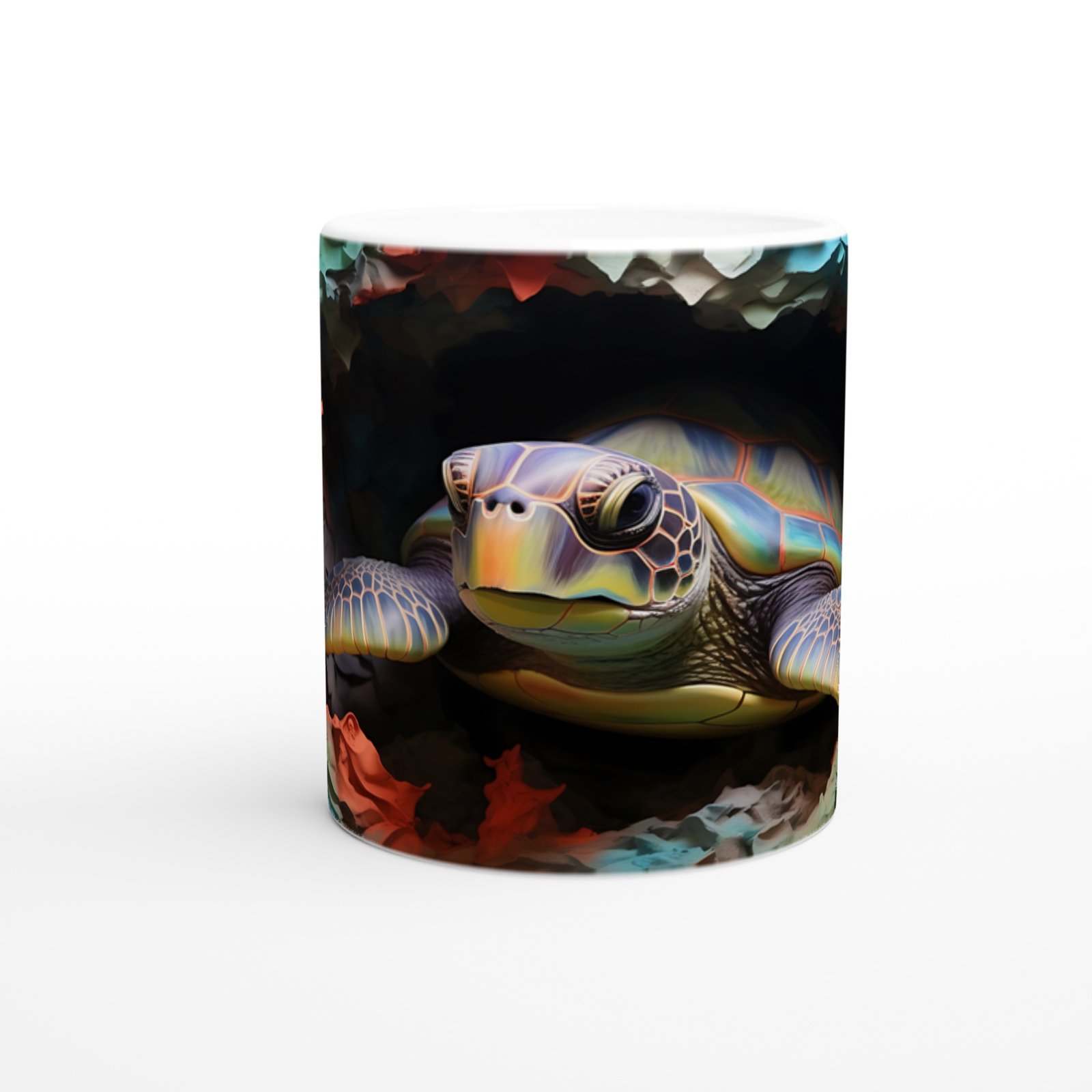 Soyut Renk Dalgaları Arasında Deniz Kaplumbağası Kupa Bardak