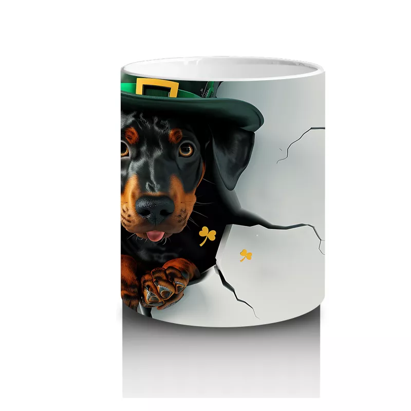 St. Patrick Şapkalı Çatlak Duvardan Bakan Dachshund – Baskılı Kahve Kupası - 3