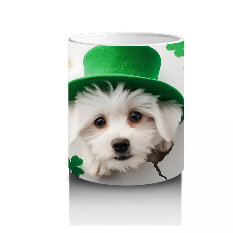 St. Patrick Şapkalı Çatlakta Sevimli Yavru Köpek – Baskılı Kahve Kupası - 3