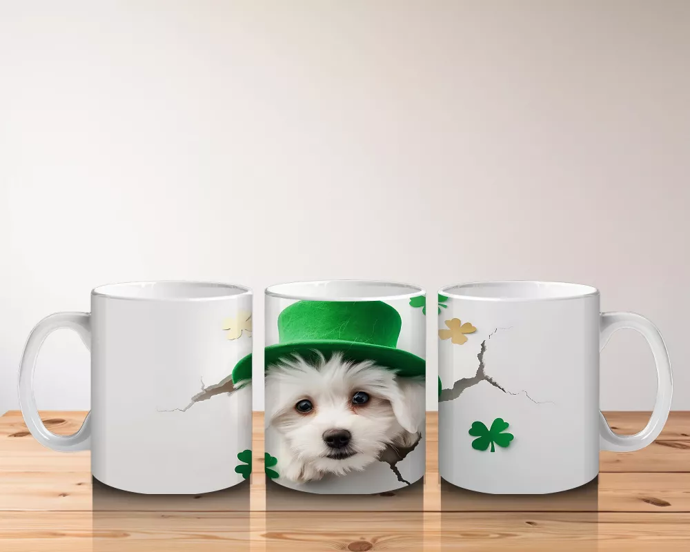 St. Patrick Şapkalı Çatlakta Sevimli Yavru Köpek – Baskılı Kahve Kupası - 5