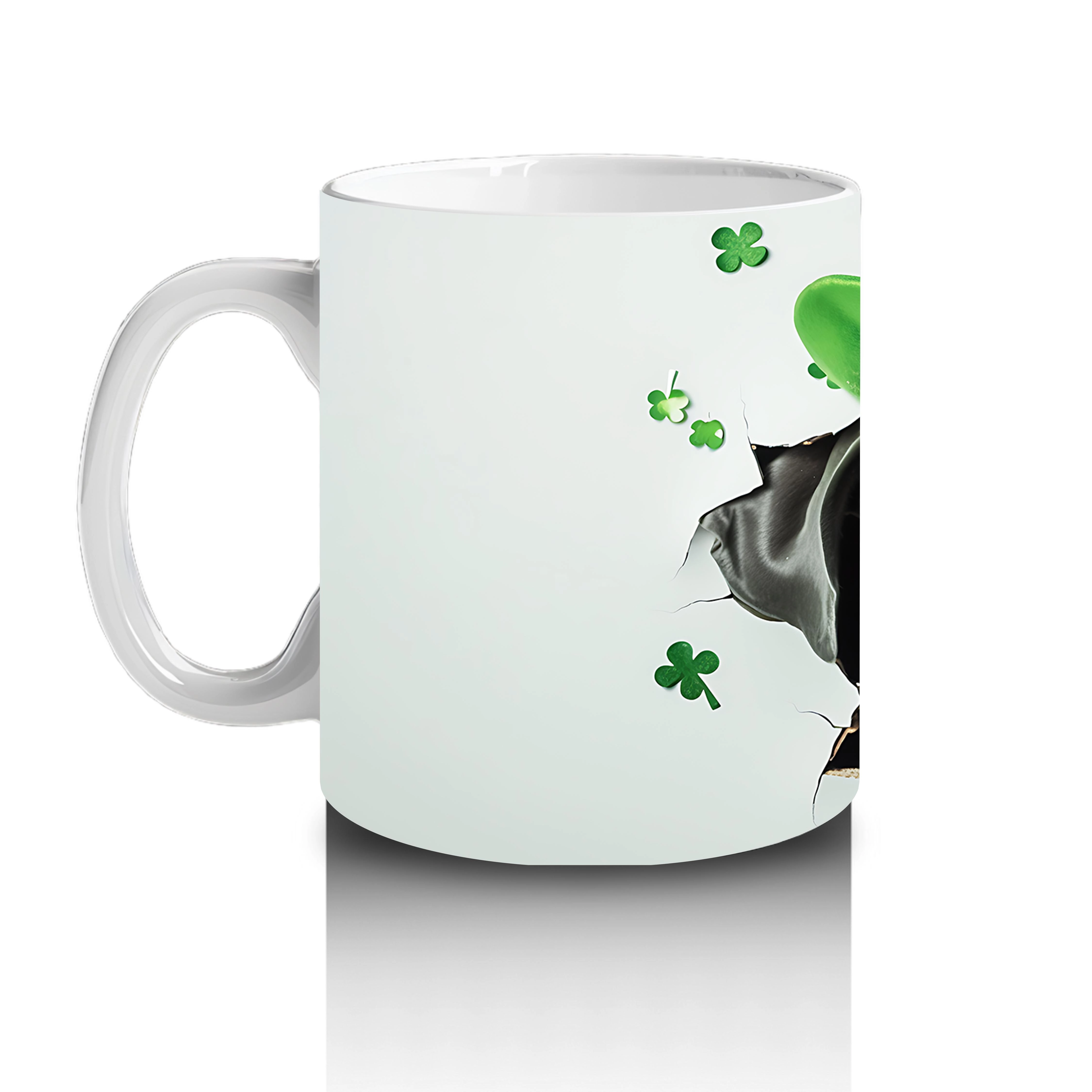 St. Patrick Şapkalı Gri Büyük Irk Köpek – Baskılı Kahve Kupası - 2