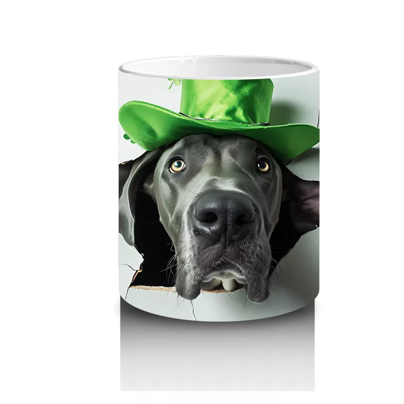 St. Patrick Şapkalı Gri Büyük Irk Köpek – Baskılı Kahve Kupası - 3
