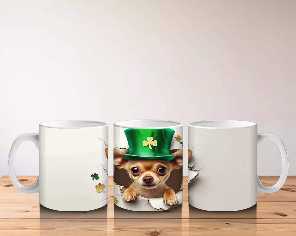 St. Patrick Şapkalı Neşeli Corgi Deseni – Baskılı Kahve Kupası - 5