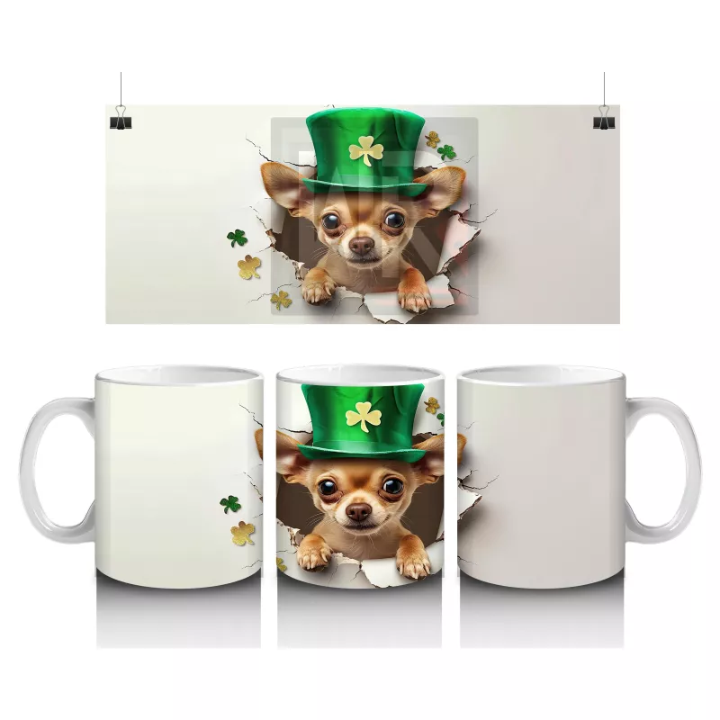 St. Patrick Şapkalı Neşeli Corgi Deseni – Baskılı Kahve Kupası