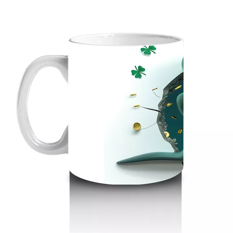 St. Patrick Şapkalı Neşeli Yunus – 3D Duvar Kırığı Temalı Kupa - 2