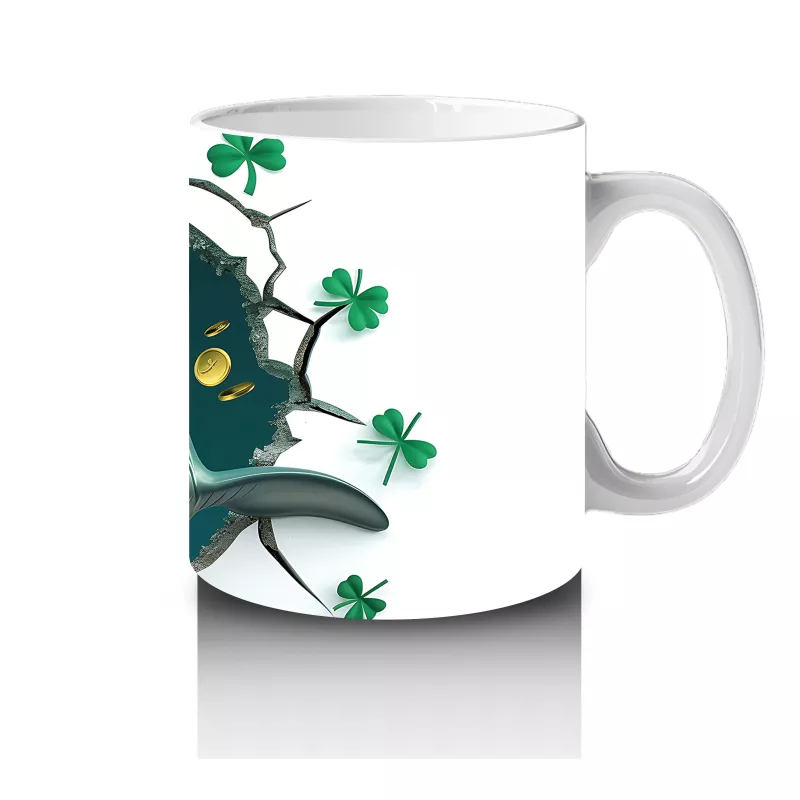 St. Patrick Şapkalı Neşeli Yunus – 3D Duvar Kırığı Temalı Kupa - 4